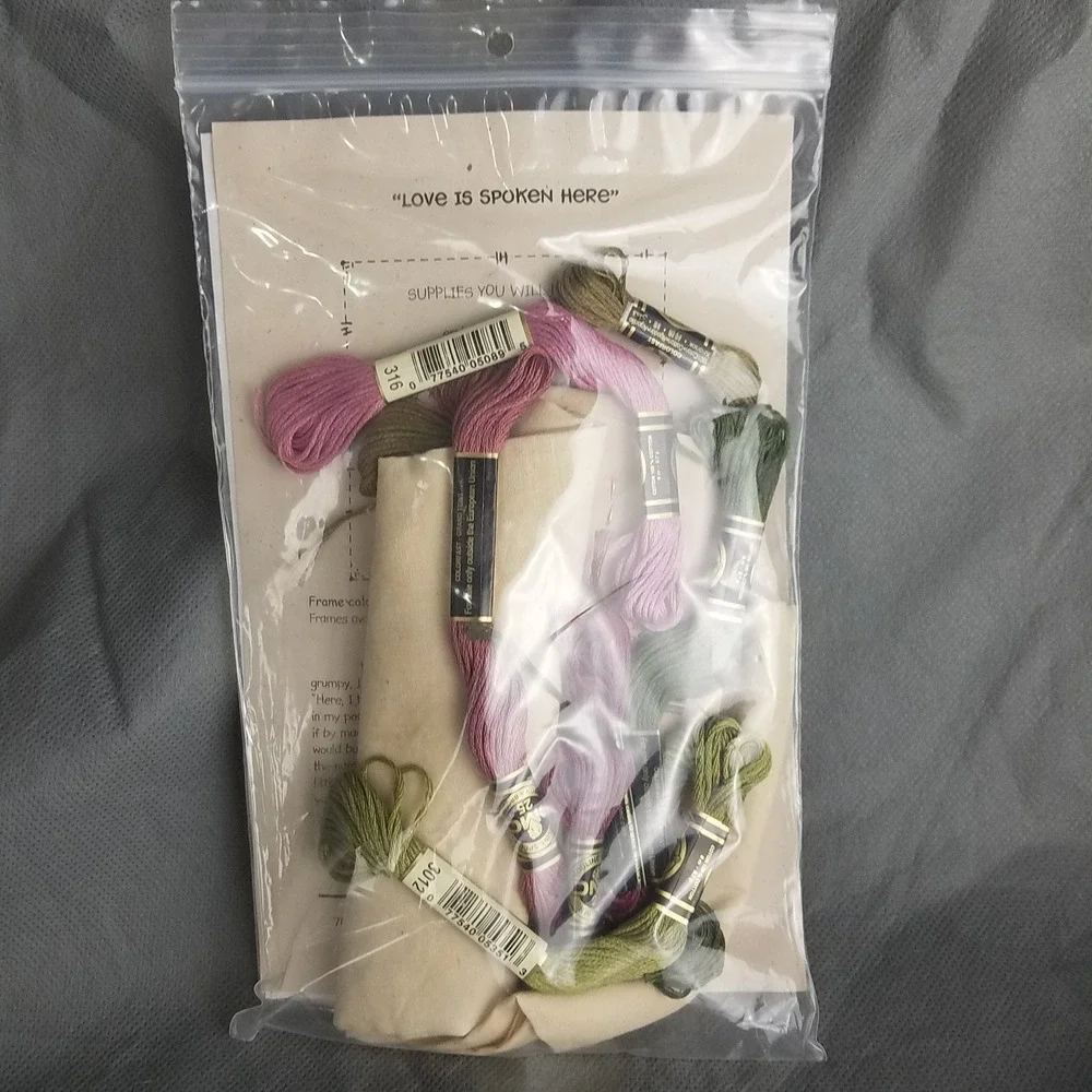 Granny's Attic Love Is Spoken Here Cross Stitch Kit Tea Dyed‎ Muslin Fat Quarter